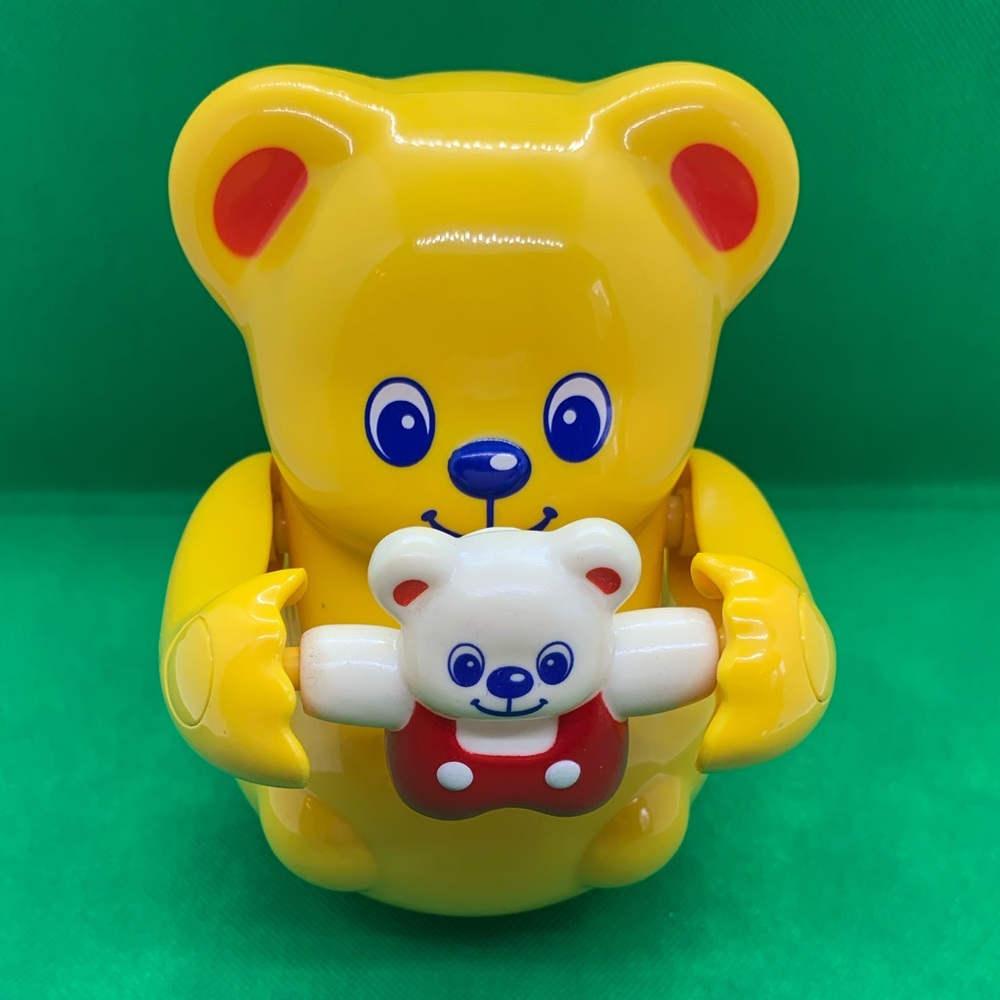 TOMY Vintage 1991 Roly Poly Bear w/Cub Bell Sound